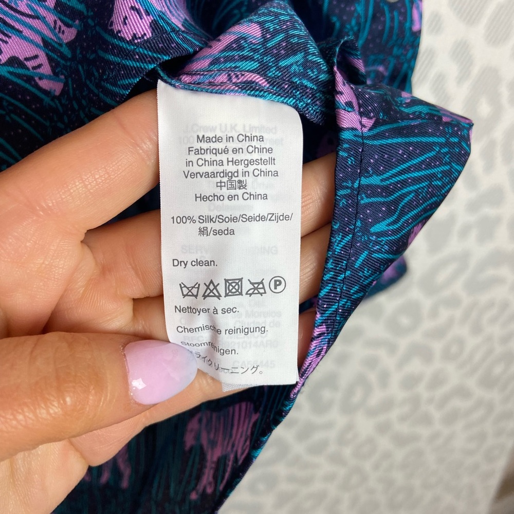 J. Crew Teal Button-Up Blouse with Pink Tiger Print - Picture 8 of 11